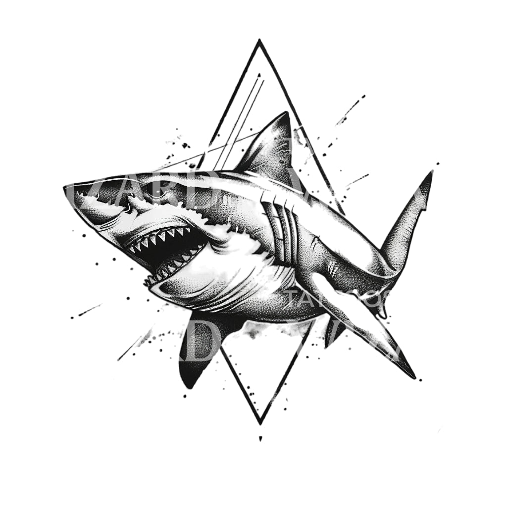 Dotwork Diamond Shark Tattoo Design