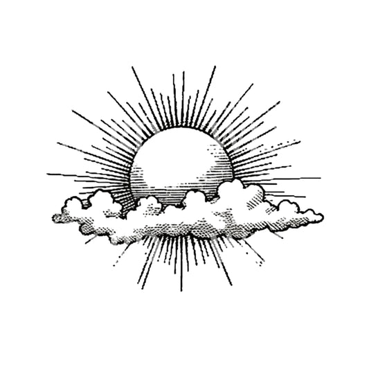 Gravure médiévale Conception de tatouage soleil et nuages