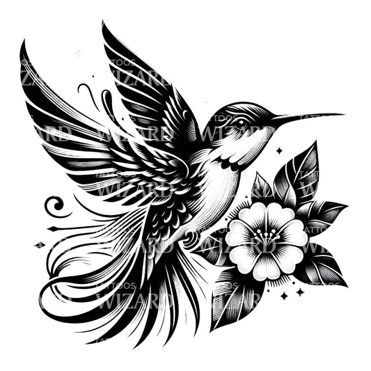 Humming Bird With Daisy Tattoo Design