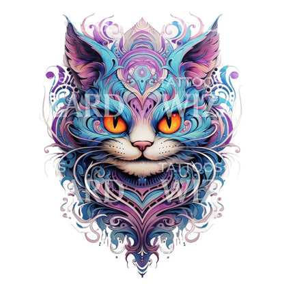 New School Cheshire Cat Pink Tattoo Design