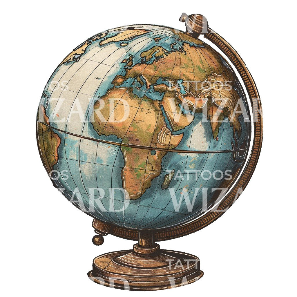 Vintage Globe Illustrative Tattoo Design