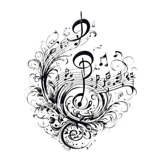 Illustrative Music Notes Tattoo Design