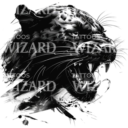 Menacing Black Panther Portrait Tattoo Design