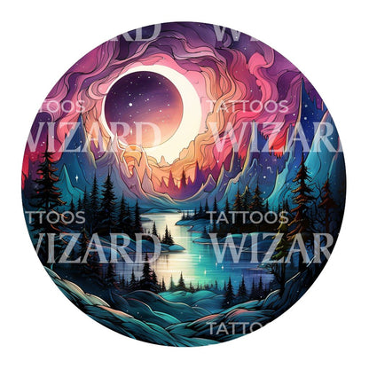 Psychedelic Northern Lights Tattoo Design