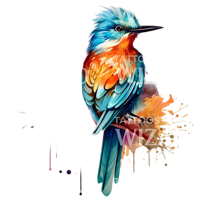 Watercolor Kingfisher Tattoo Design