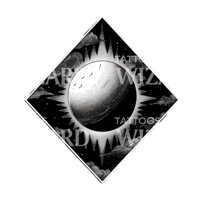 Dotwork Solar Eclipse Tattoo Design