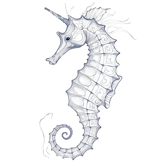 Dotwork Blue Seahorse Tattoo Design