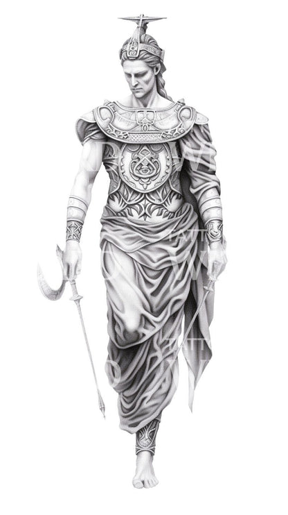 Black and Grey Greek God Tattoo Design