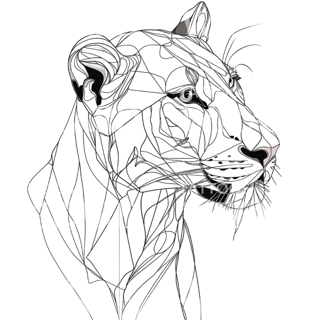 Single Line Lioness Portrait Tattoo Design