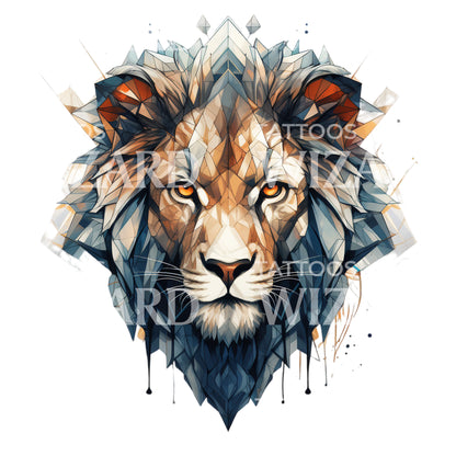 Geometric Lion Head Tattoo Design