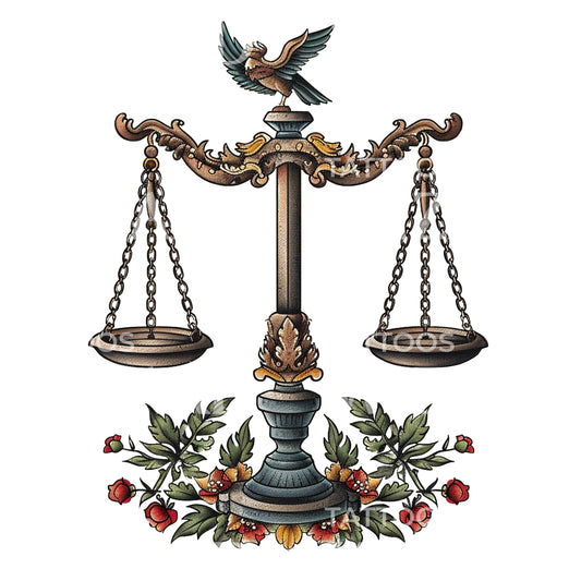 Old School Scales of Justice Tattoo Design