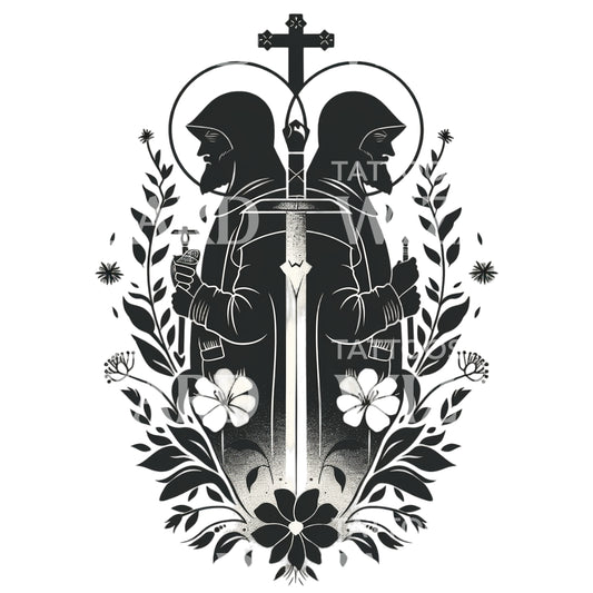 Two Monks Medieval Composition Tattoo Design