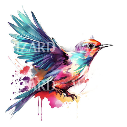 Watercolor Colorful Bird Tattoo Design