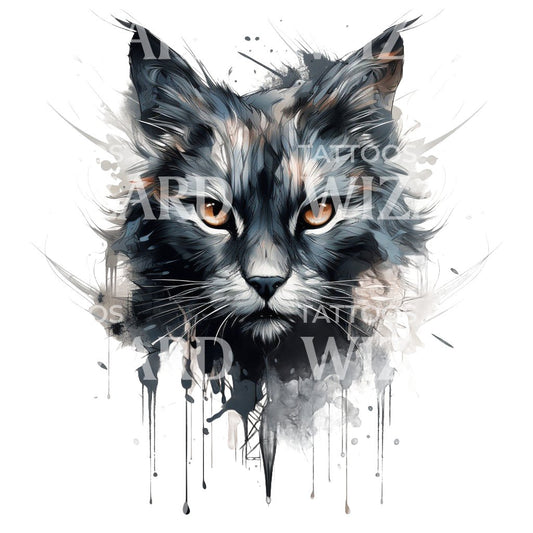 Fierce Watercolor Cat Tattoo Design