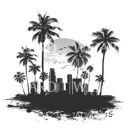 Miami Landscape and Palmtrees Tattoo Design