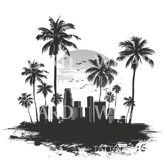 Conception de tatouage de paysage et de palmiers à Miami