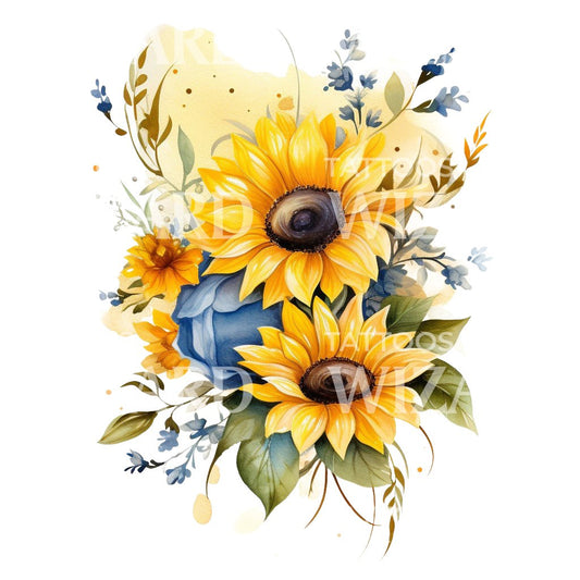 Watercolor Sunflowers Tattoo Design