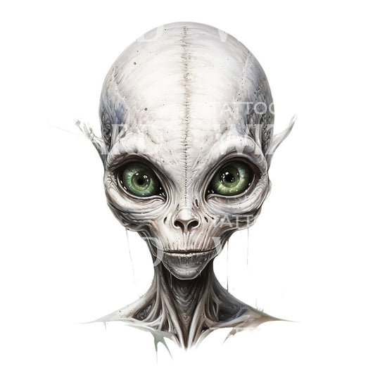 Alien Realistic Face Tattoo Design