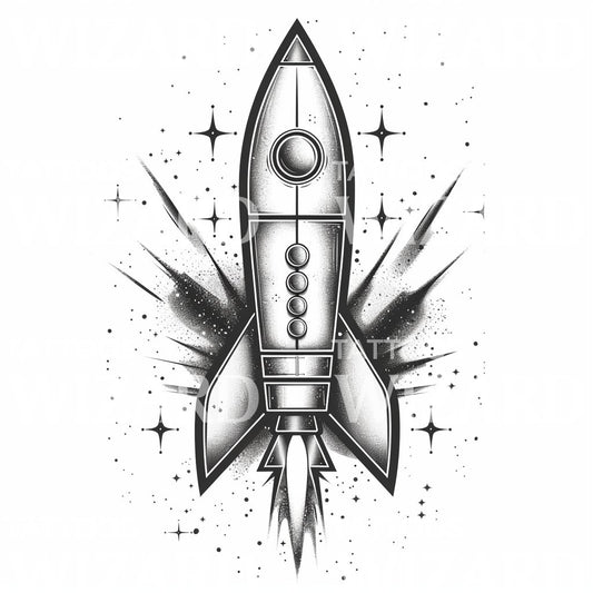 Old School Space Rocket Tattoo Design