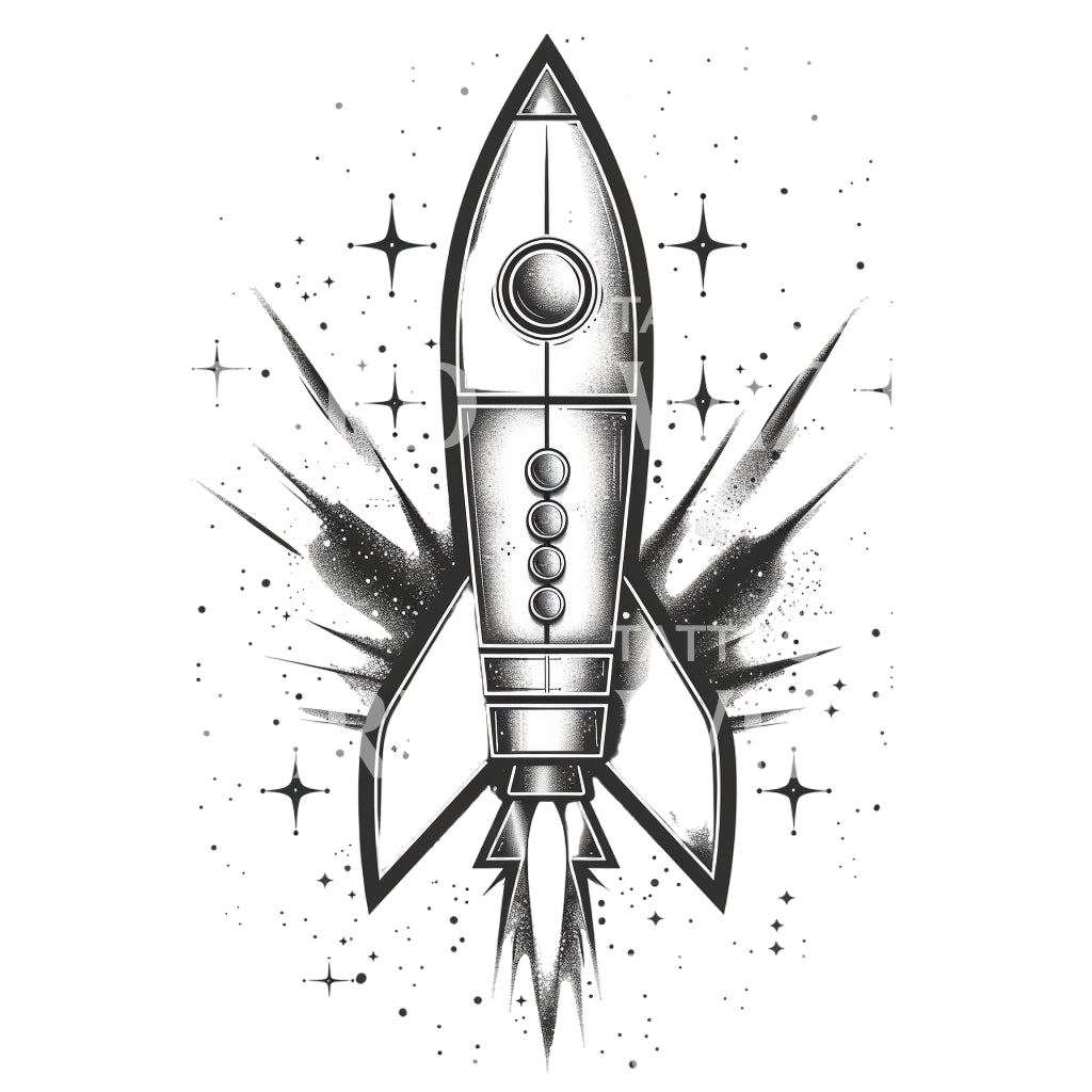Old School Weltraumraketen-Tattoo-Design