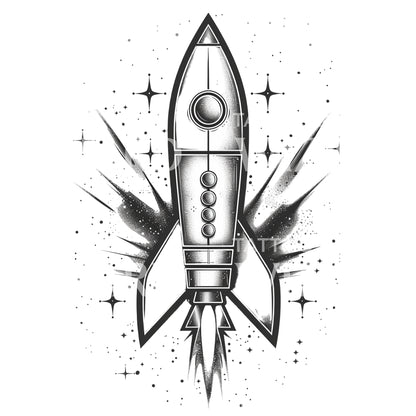Old School Space Rocket Tattoo Design