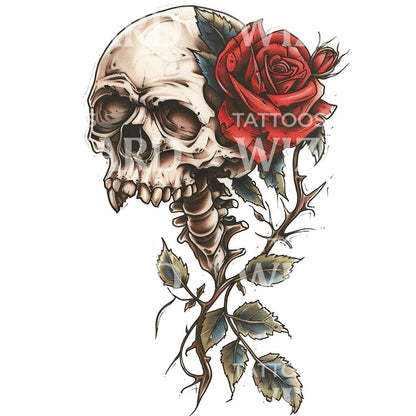 Skull Rose and Spine Tattoo Design