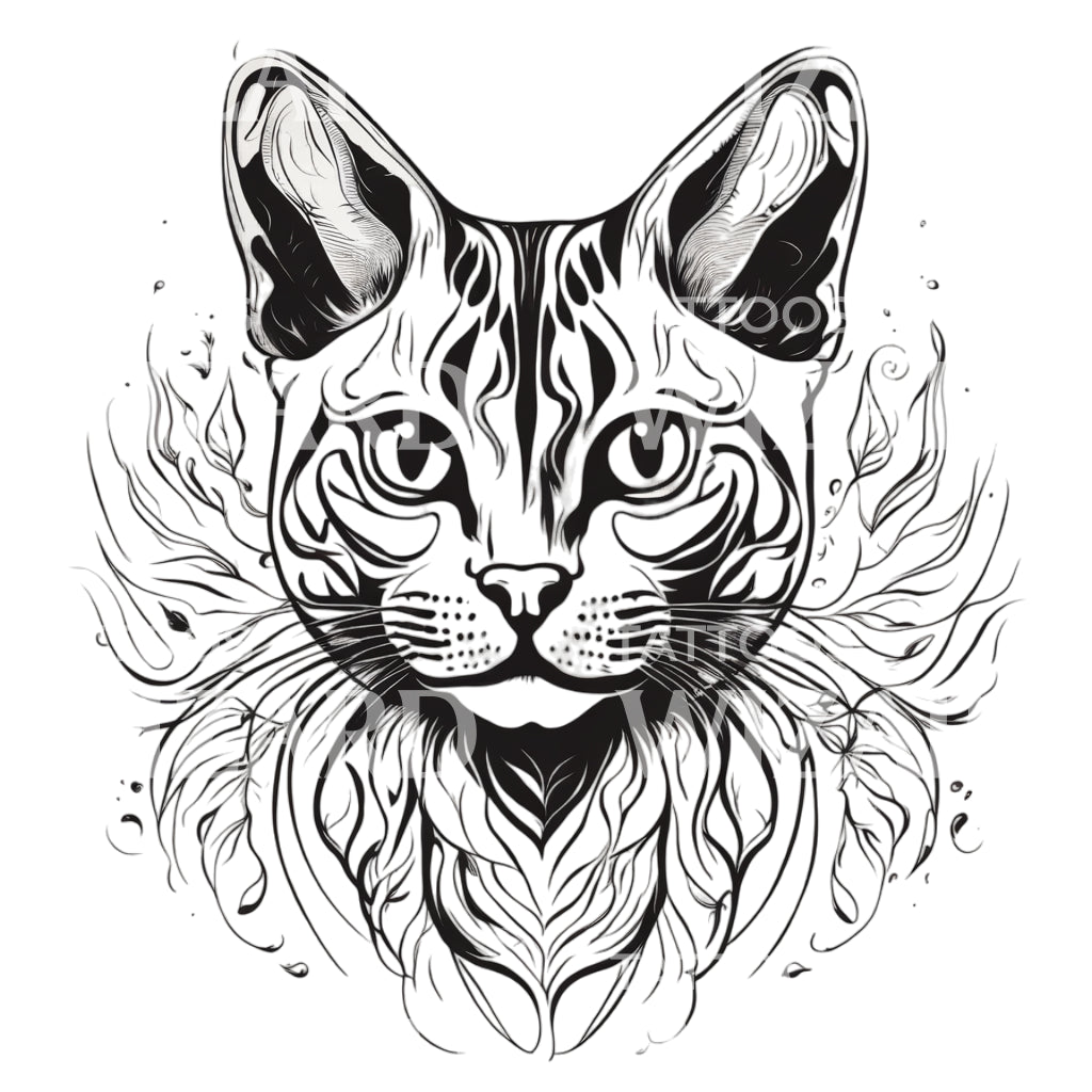 Bengal Cat Head with Patterns Tattoo Design