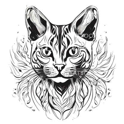 Bengal Cat Head with Patterns Tattoo Design