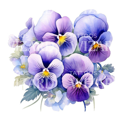 Watercolor Pansies Bouquet Tattoo Design