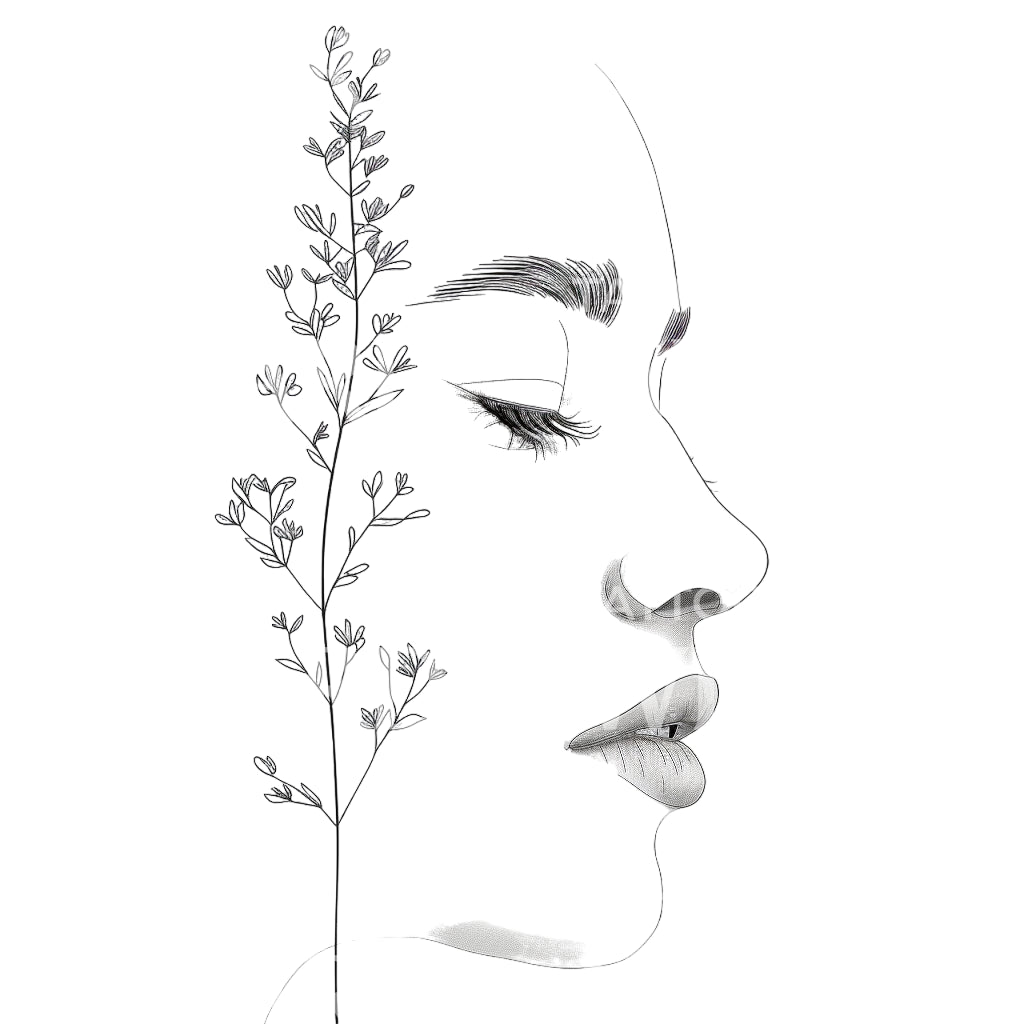 Graceful Woman with Wildflower Tattoo Design