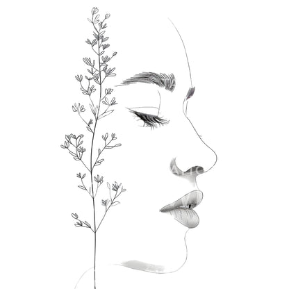 Graceful Woman with Wildflower Tattoo Design