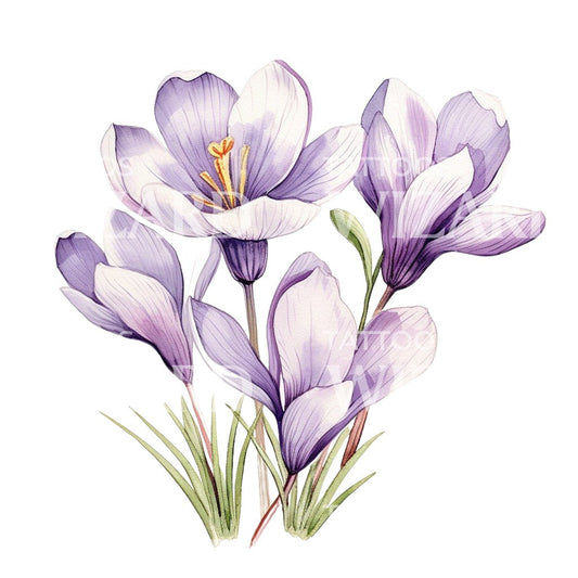 Watercolor Crocus Flower Tattoo Design