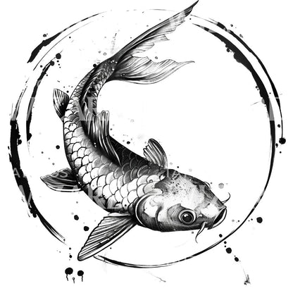 Japanese Koi Fish Enso Sketch Tattoo Design