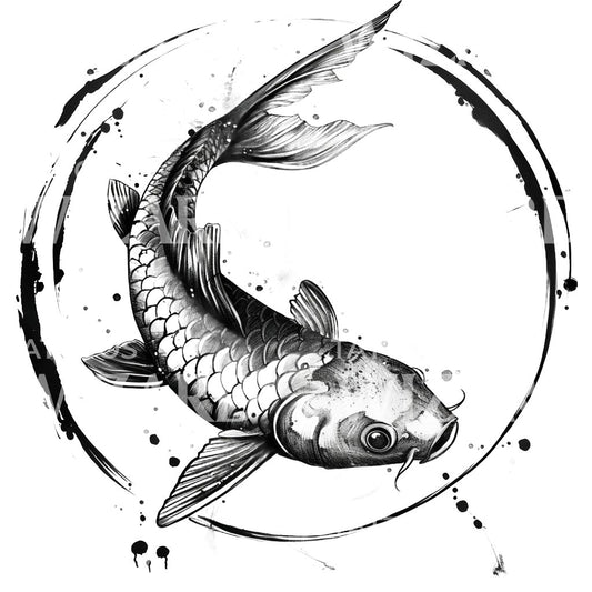Japanese Koi Fish Enso Sketch Tattoo Design
