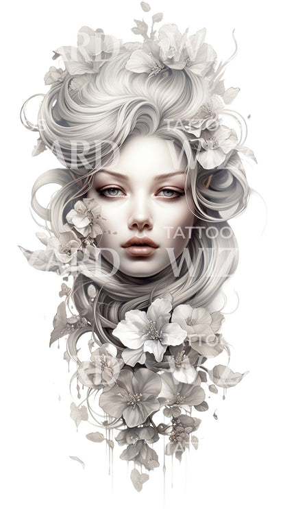 Delicate Woman Portrait Half Sleeve Tattoo Design