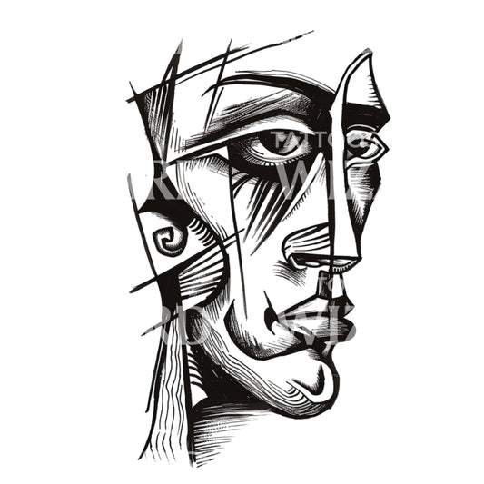 Conception de tatouage de portrait d'homme inspiré de Picasso