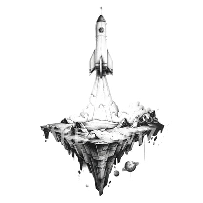 Space Rocket Mission Tattoo Design