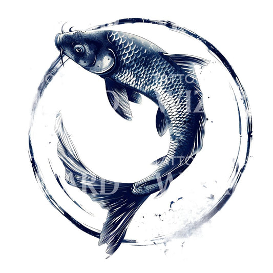 Conception de tatouage Enso de poisson Koi japonais bleu