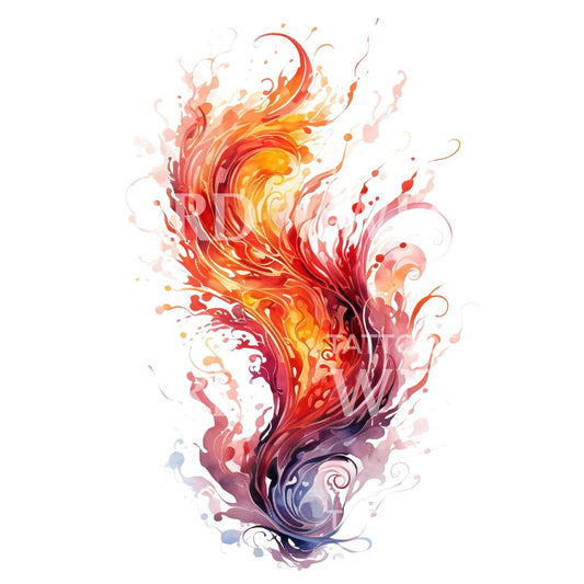 Abstraktes Tattoo-Design mit Flammen in Aquarell