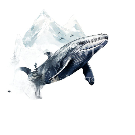Baleine dans un paysage de montagne