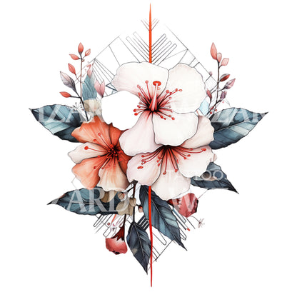 Geometric Ibiscus Tattoo Design