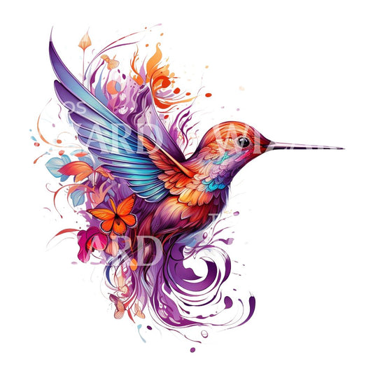 Farbenfrohes Kolibri-Aquarell-Tattoo-Design