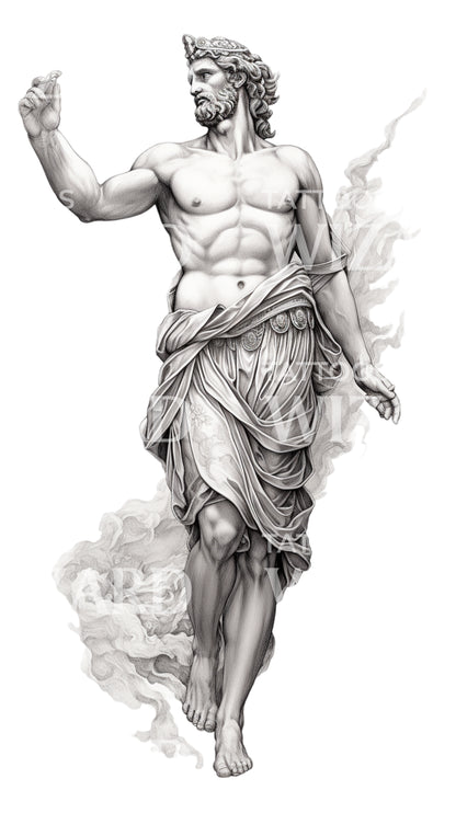 Black and Grey Greek God Tattoo Design