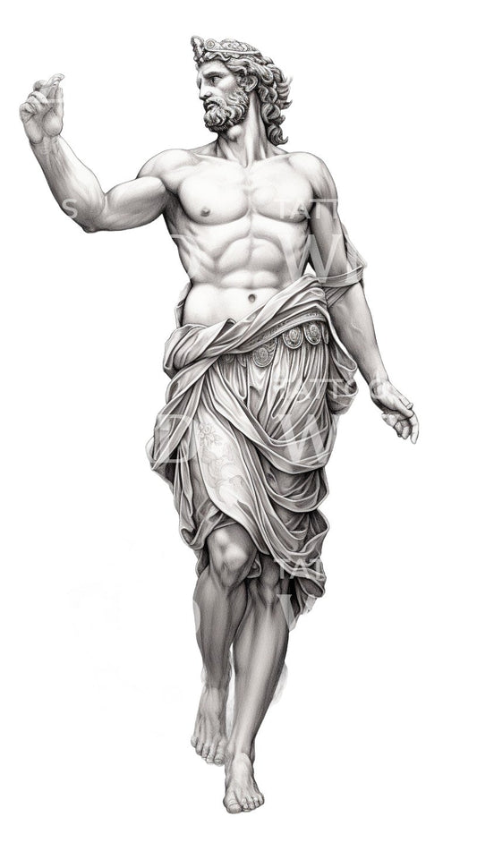 Conception de tatouage de dieu grec noir et gris