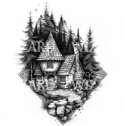 Hagrids Hütte im Wald Tattoo-Design