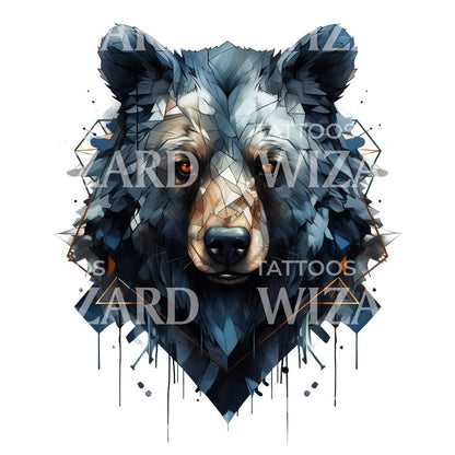 Dark Blue Bear Portrait Tattoo Design