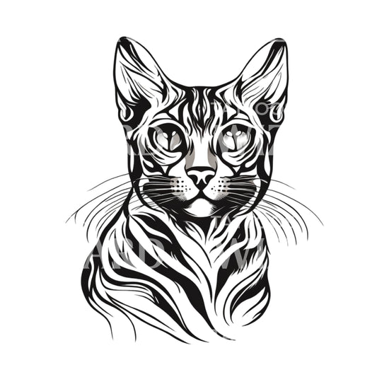 Bengal Cat with Patterns Tattoo Design