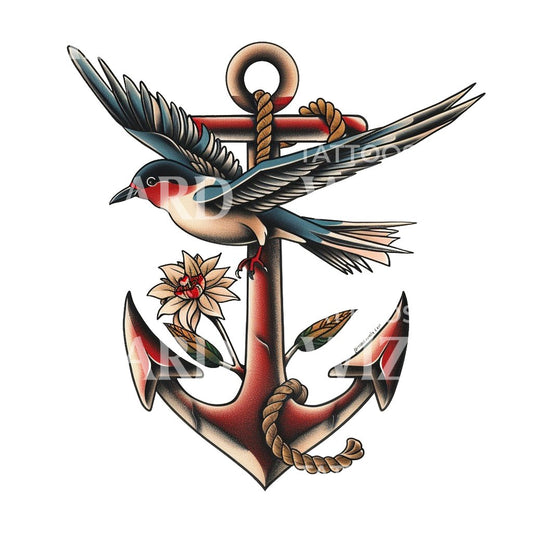 Retour de la conception de tatouage SeSwallow et Anchor