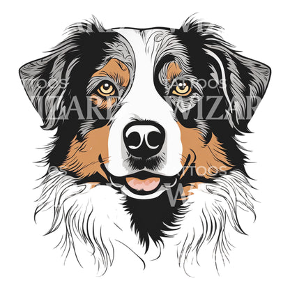 Australian Shepherd Dog Head Tattoo Design