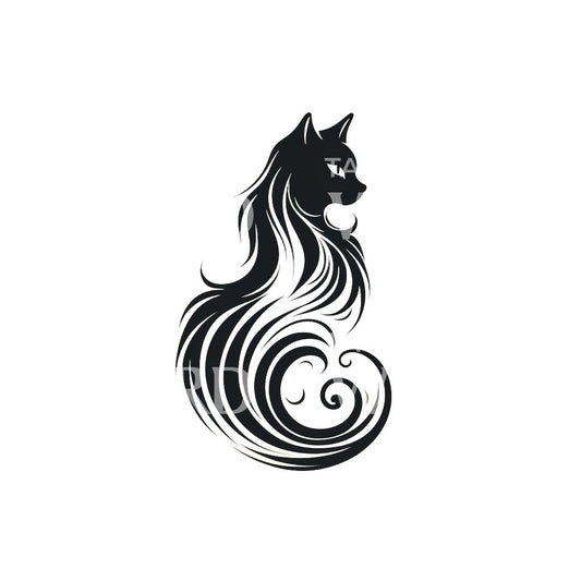 Diseño de tatuaje de gato tribal pequeño